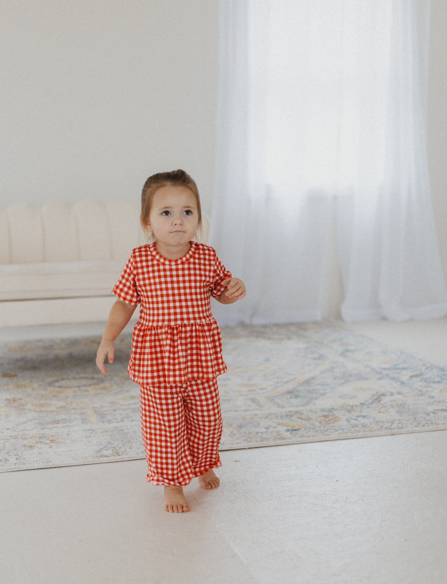 Red Gingham Wide Leg Pants