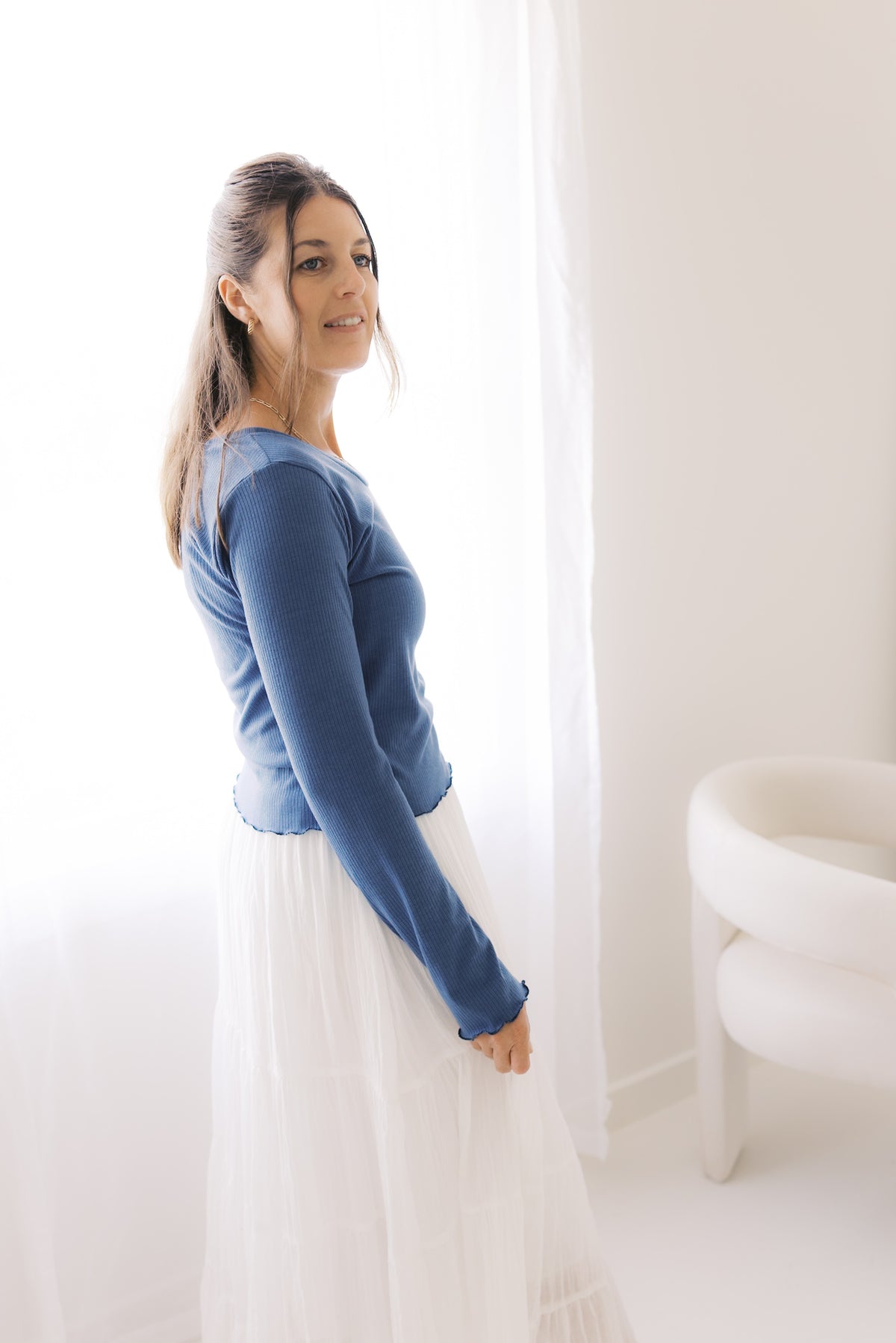 The Ruby Top  - Navy Denim Rib