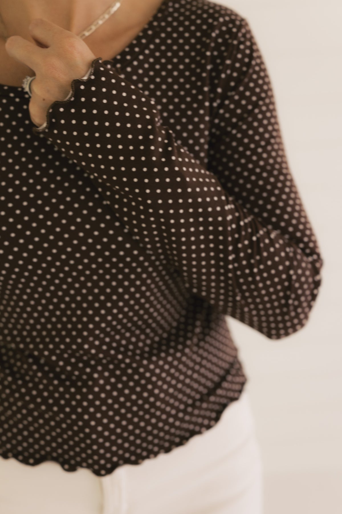 The Ruby Top  - Brown Polka Dot