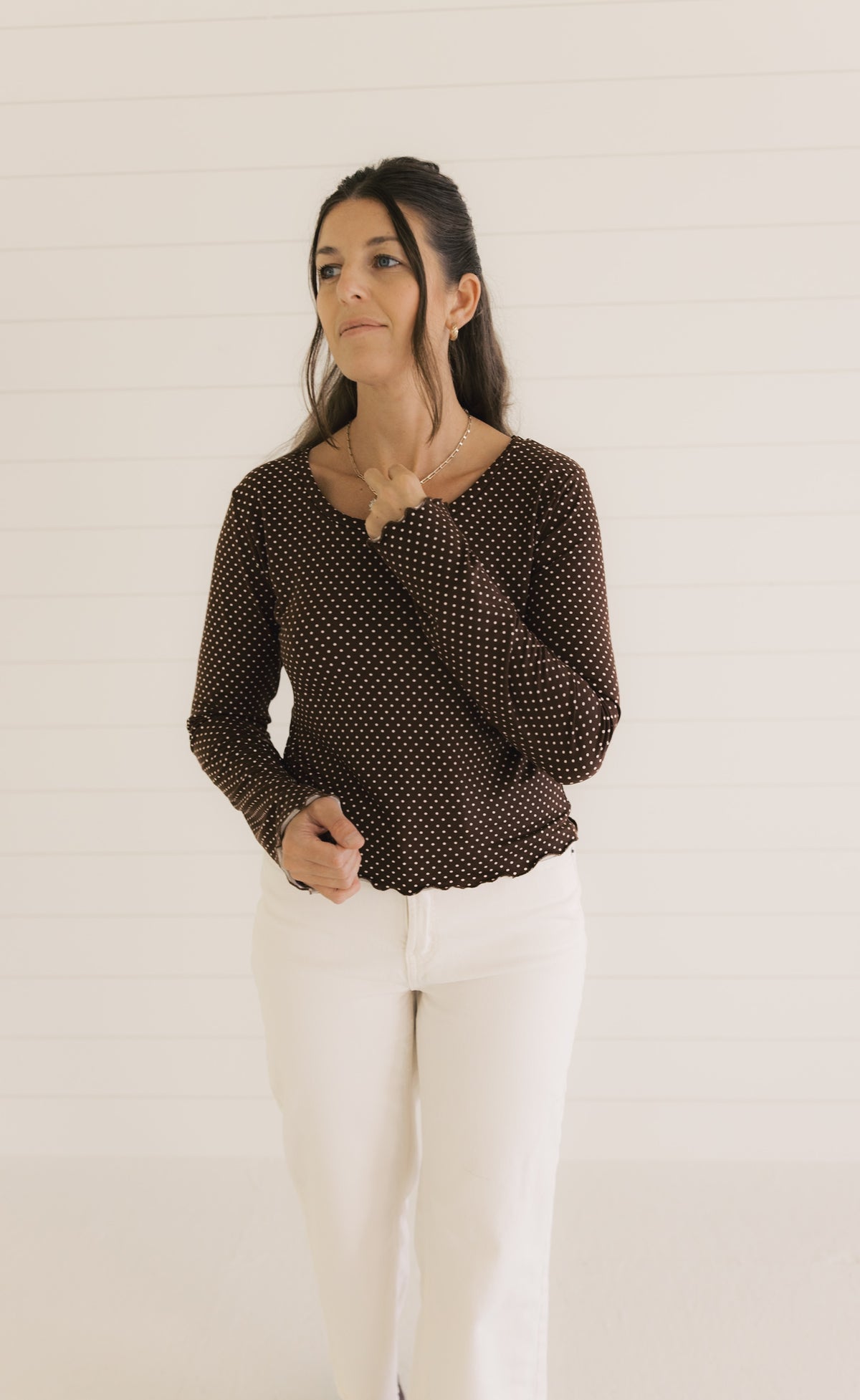 The Ruby Top  - Brown Polka Dot