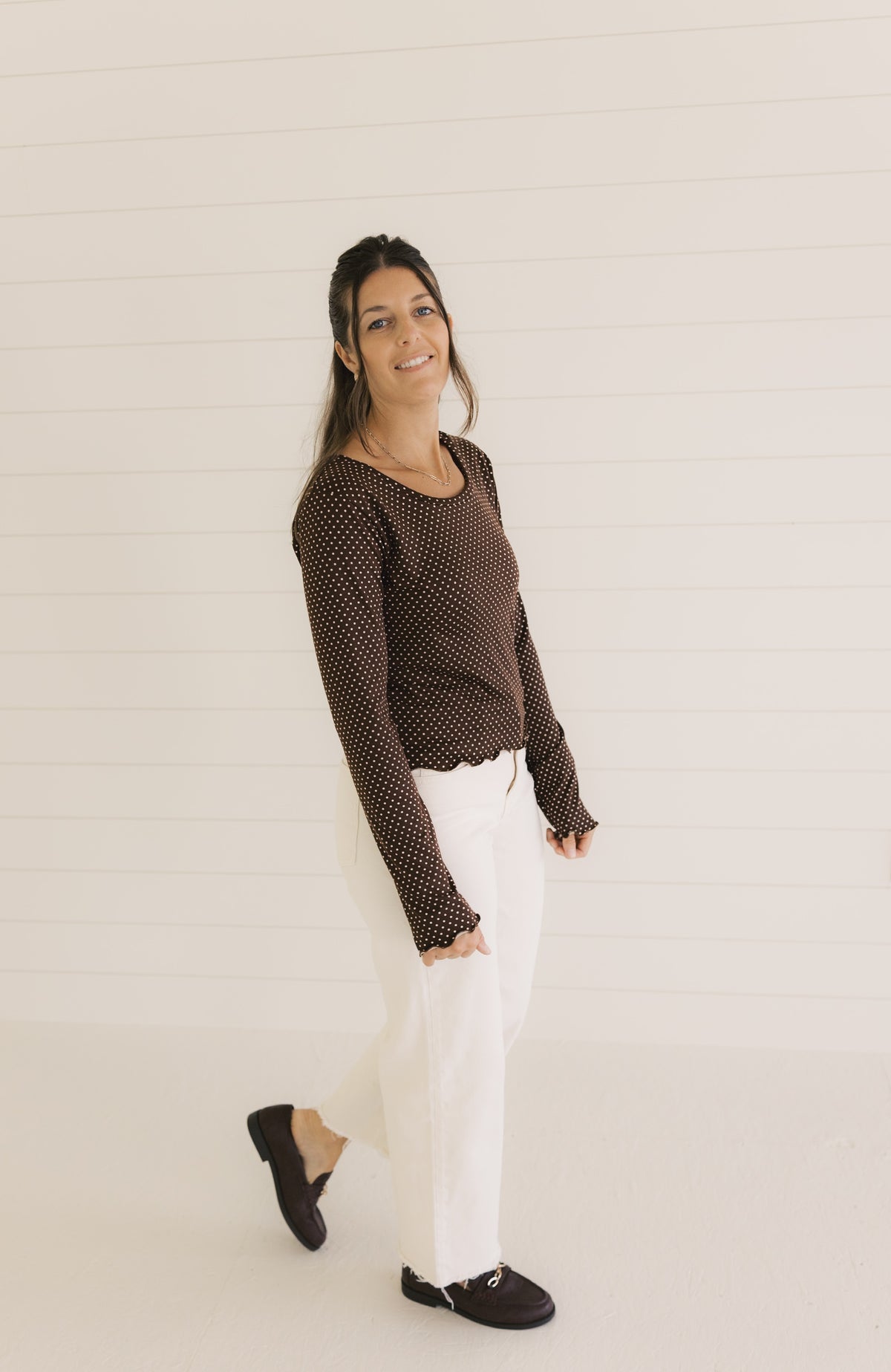 The Ruby Top  - Brown Polka Dot