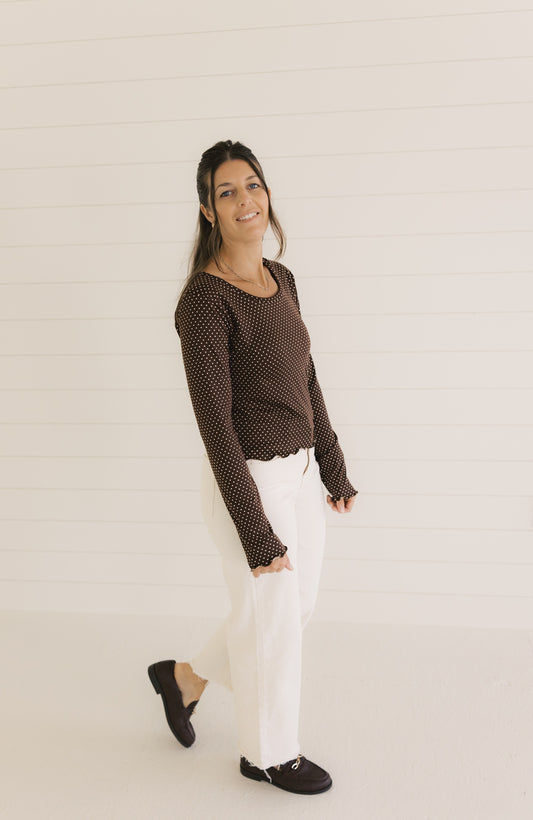 The Ruby Top  - Brown Polka Dot