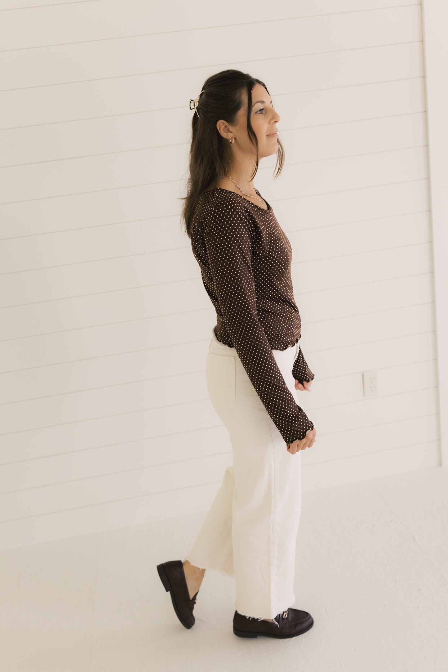 The Ruby Top  - Brown Polka Dot