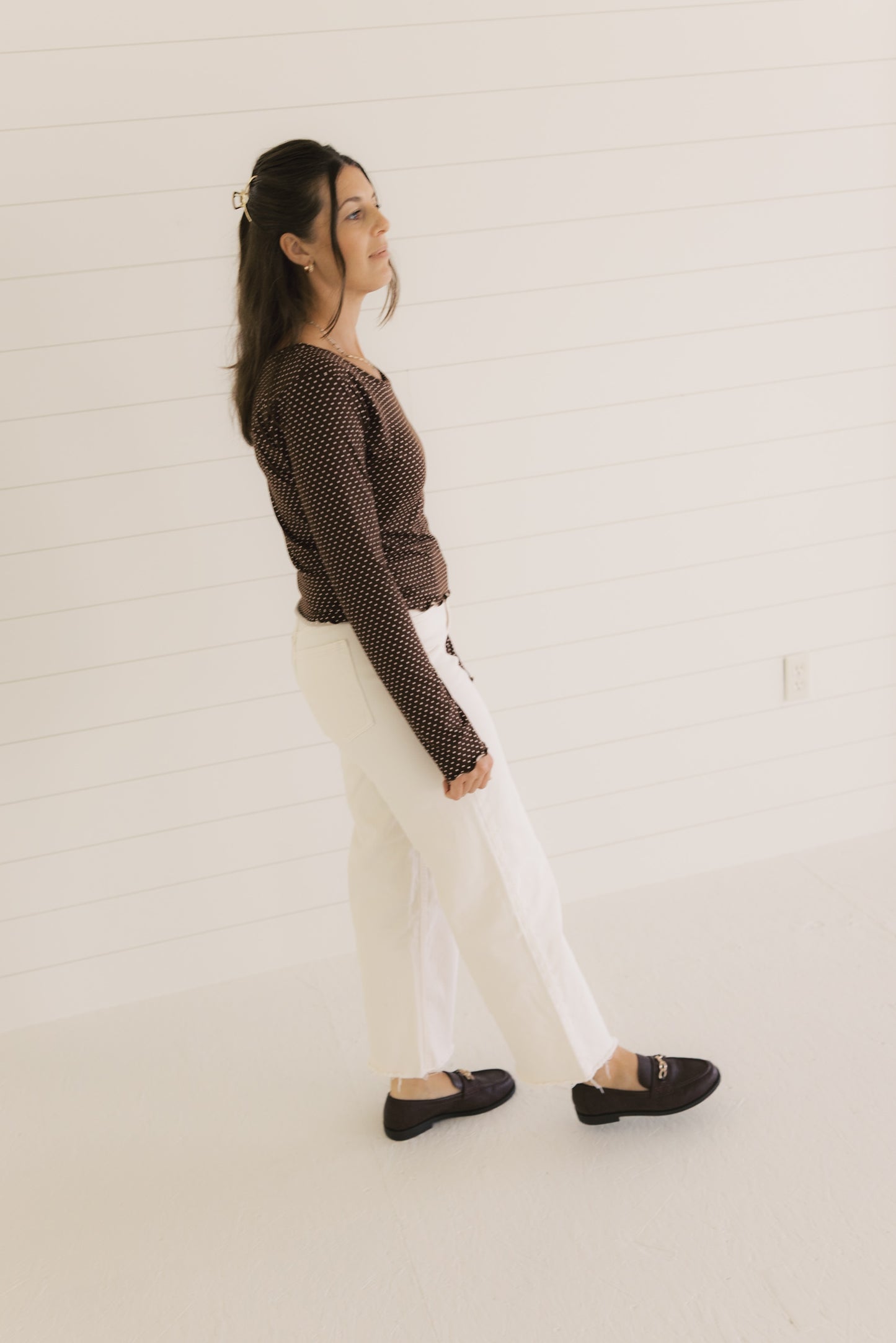 The Ruby Top  - Brown Polka Dot