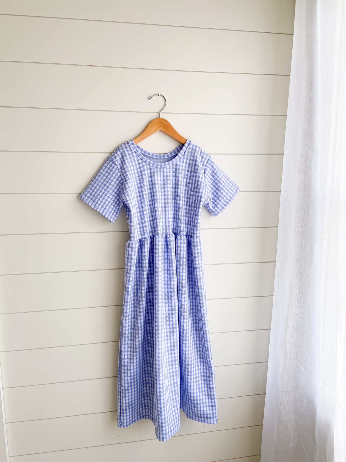 Blue Gingham Midi Dress