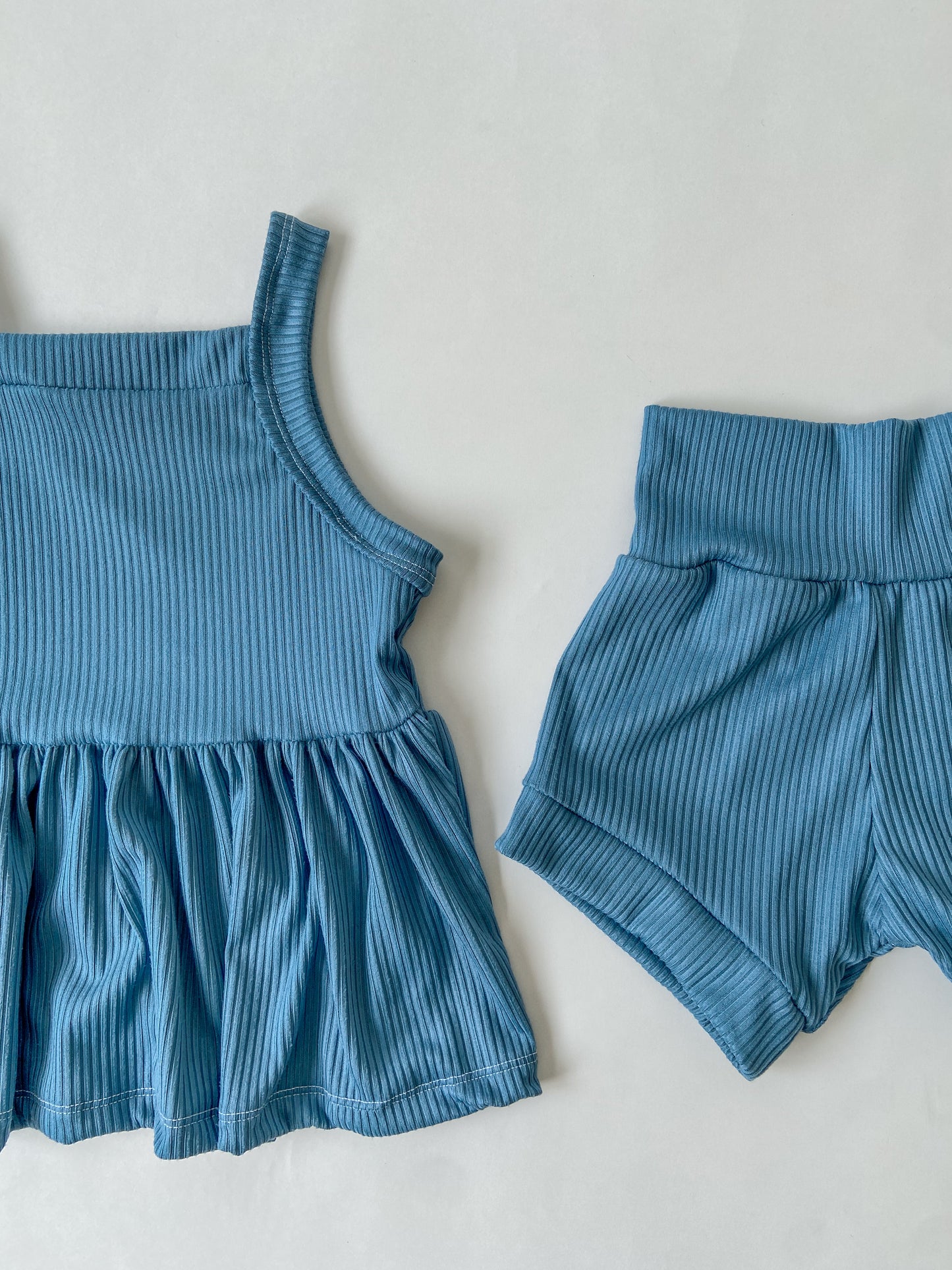 Denim Blue Ribbed Cami Peplum