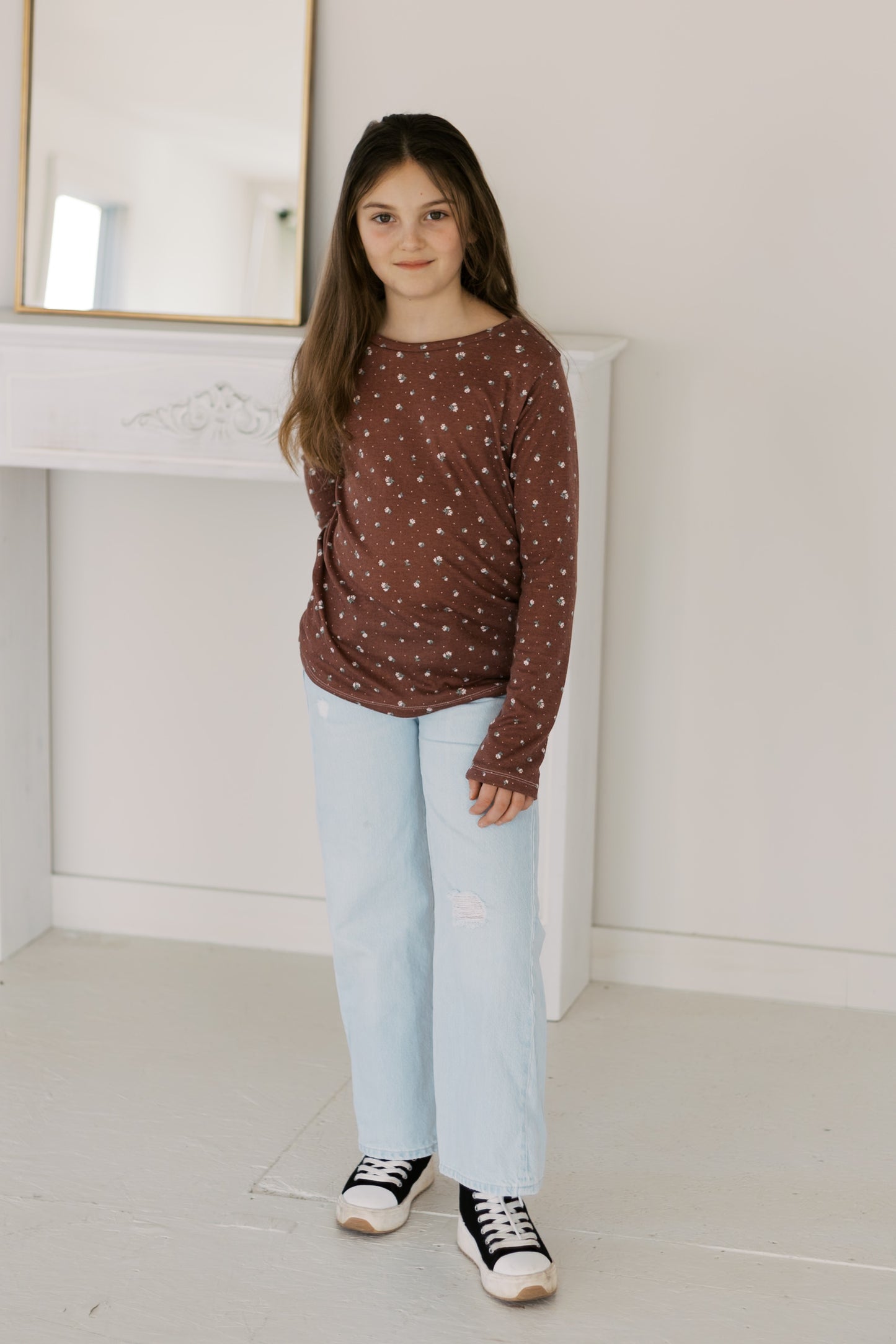 Pointelle Knit Floral T-shirt (2 color options)