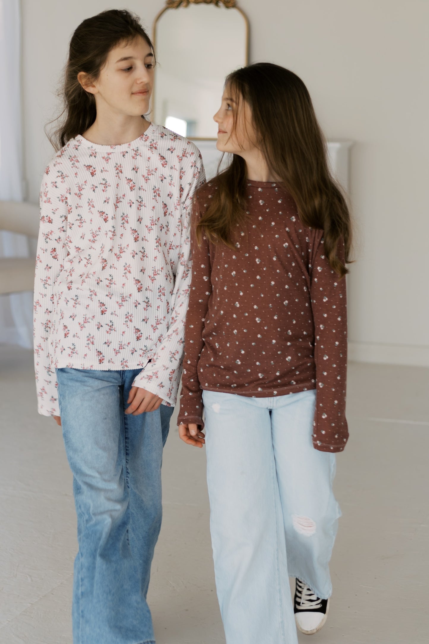 Pointelle Knit Floral T-shirt (2 color options)