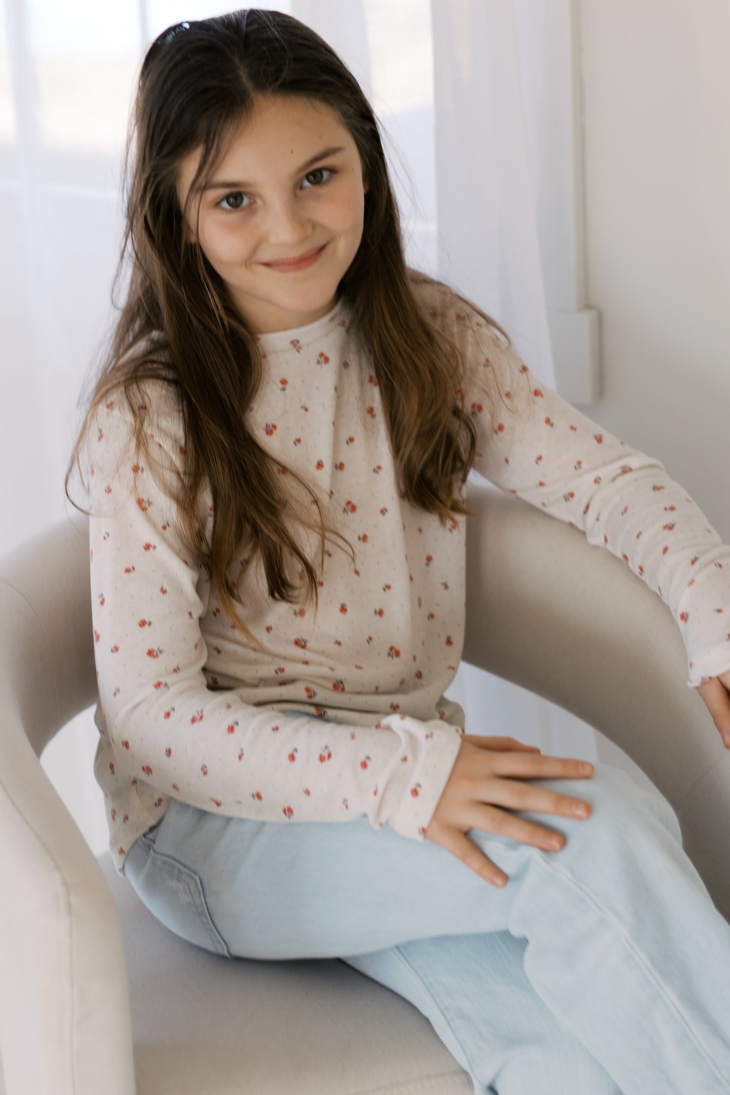 Pointelle Knit Floral T-shirt (2 color options)