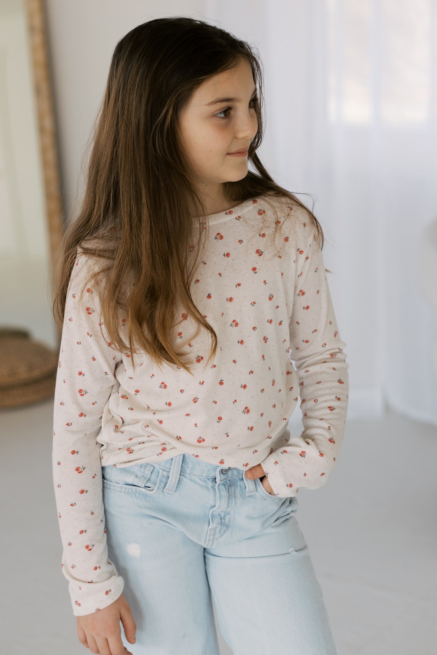 Pointelle Knit Floral T-shirt (2 color options)