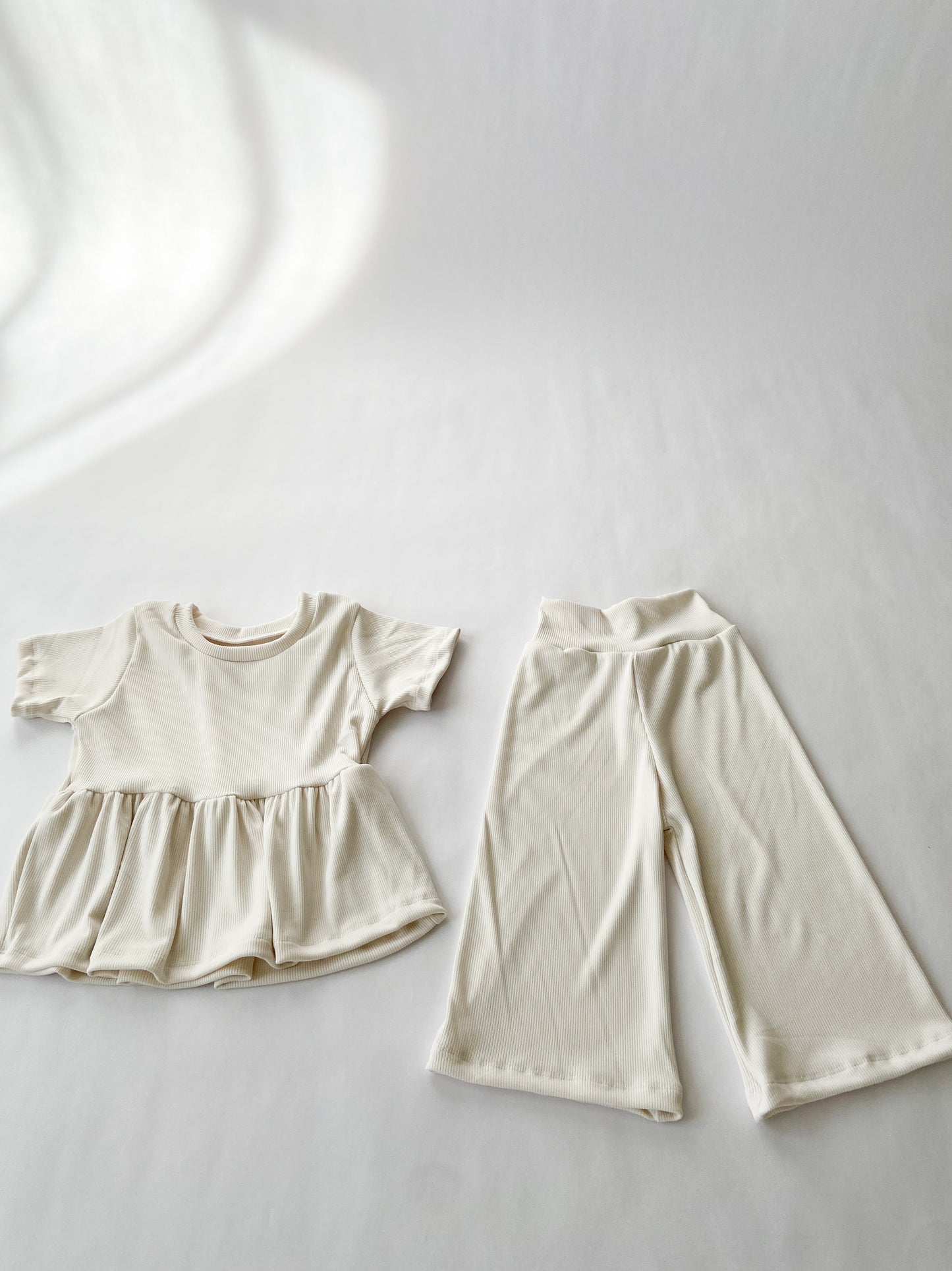 Ivory Rib Wide Leg Pants