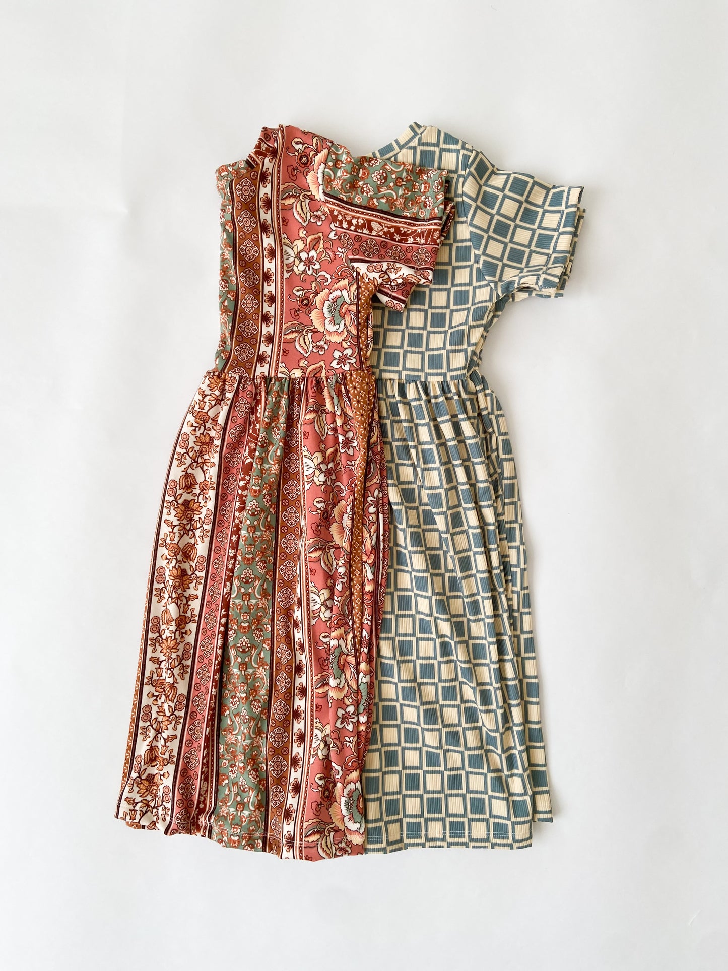 Dusty Blue Checkered Babydoll Dress